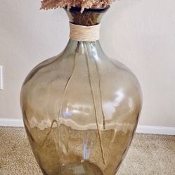 Large Decorative Glass Floor Vase with Dried Pampas