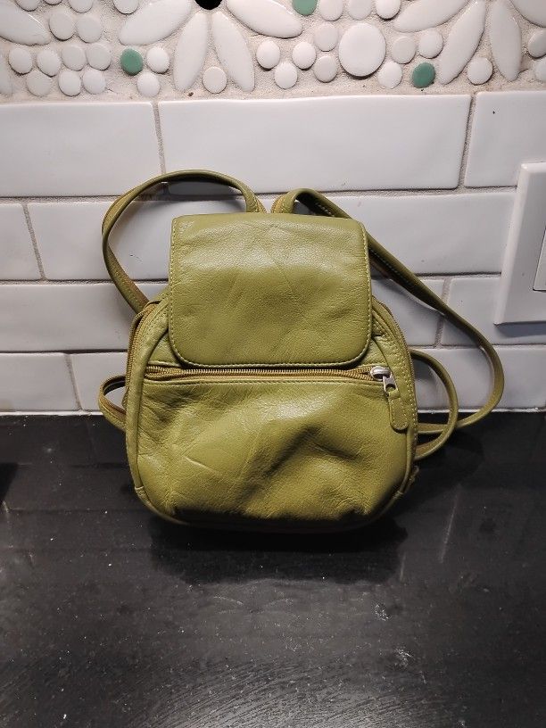 Ili Green Leather Purse Backpack
