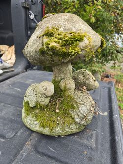 Large Concrete Two Mushrooms with Two Small Turtles Garden Statue