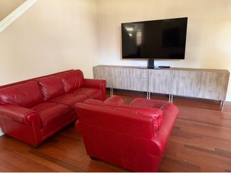 Red Leather Couch/Chair/Foot Rest