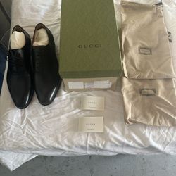 Authentic New Gucci GG Logo Calf Leather Lace Up Size 12.5