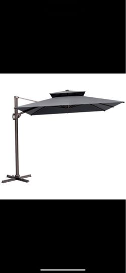 12 ft. x 9 ft. Aluminum Cantilever Patio Umbrella in Dark Gray Double Top Outdoor Offset Umbrella with Cross Stand!!