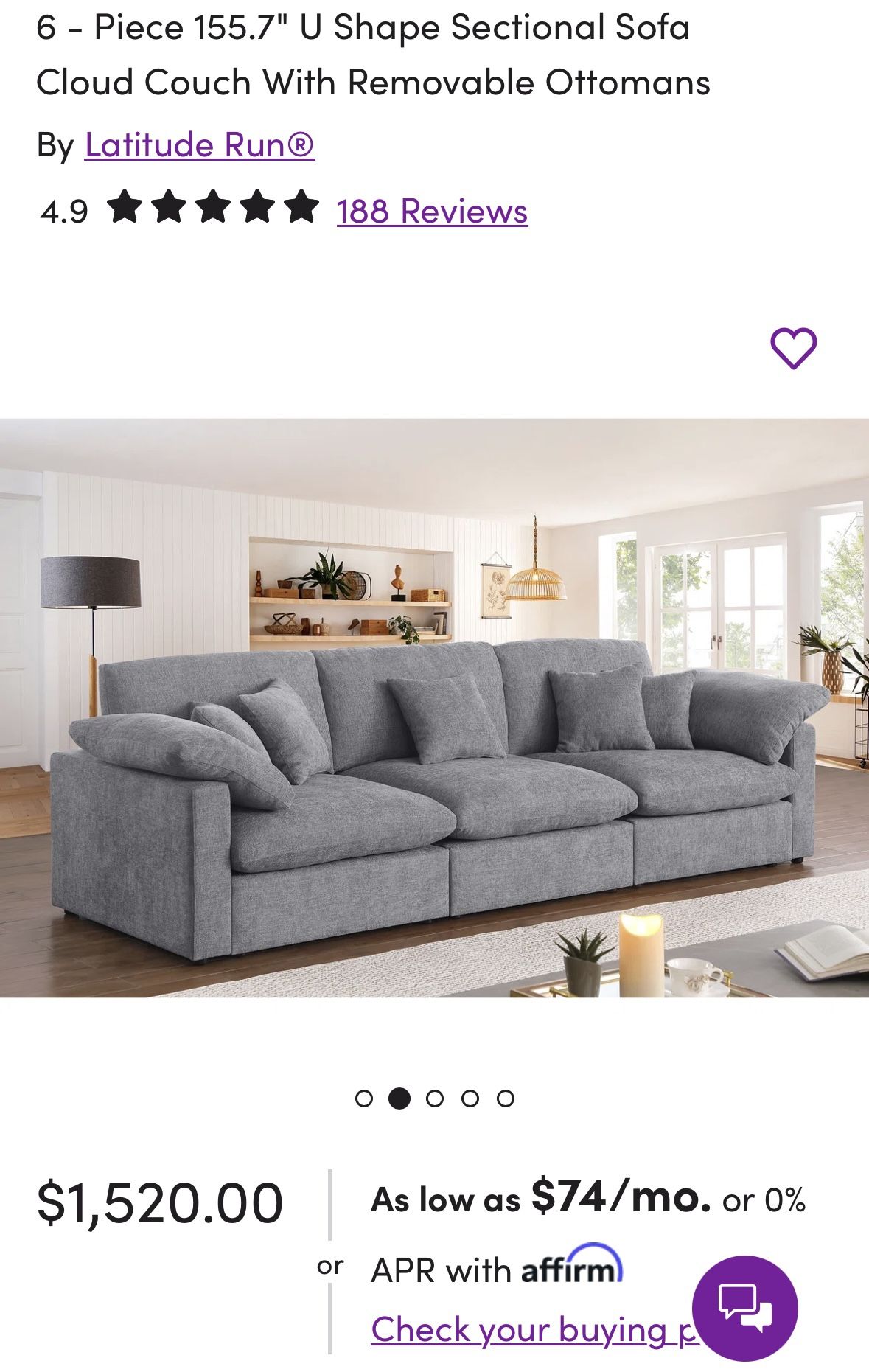 Wayfair 6 Piece Modular Sofa - Unopened In Boxes!