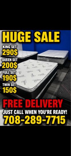 Huge sale for Mattress And Box Twin size #mattress and box 150.$ full 190$ Queen 200$ king 290$. free delivery free set up 708….289…7715… cash or Zell