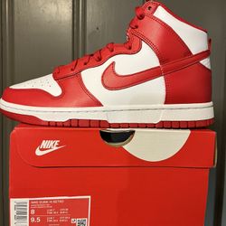 Nike Dunk high. “Championship Red” size(8M/9.5W). DS(New) Factory laced. $150 cash. Cash app payments accepted.