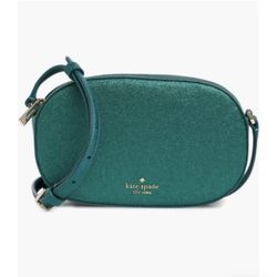 KATE SPADE NWT Glimmer Glitter Oval Camera Crossbody Bag Festive Teal