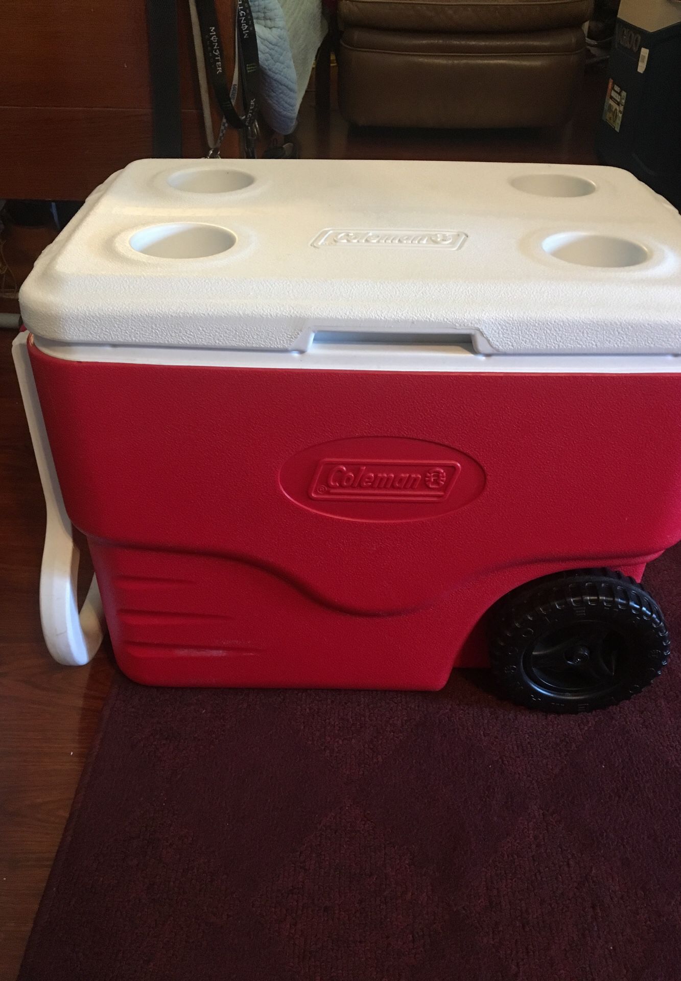 Coleman cooler with handle and wheels