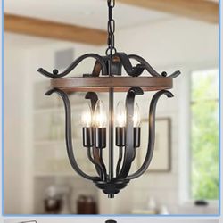 Black Farmhouse Chandelier 4 Lights, Vintage Cage Chandeliers E12 Base Ceiling Light Fixtures Semi Flush Mount Lantern Pendant Light for Dining Room E