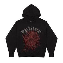 Black Sp5der Rhinestone Hoodie Size Large Spider L Spyder 🕷️ Hooded Sweatshirt Men’s Pullover Sweater Jacket Hood Gem Stone Red Diamond ♦️ New Og 💎 