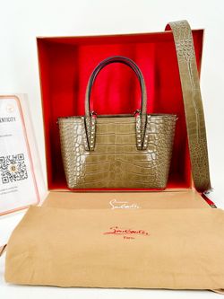 CHRISTIAN LOUBOUTIN, CABATA MINI CROC-EFFECT LEATHER TOTE, BAG, BOVINE LEATHER (ISP018191)