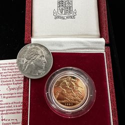 Soverign Gold proof coin 1987 22k gold with COA 8 grams Oro