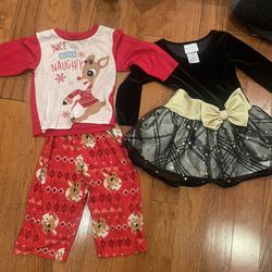 girls 2t holiday fancy dress black velvet and gold and red reindeer pajamas