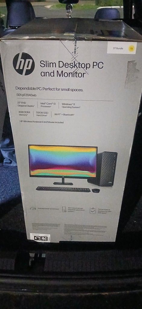 HP Slim Desktop PC & 27" Monitor  Wireless Keyboard & Wireless Mouse Bundle New In Box 