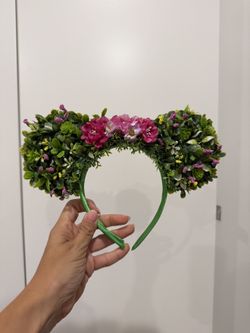 Handmade Moana Te Fiti Inspired Mouse Ears Headband Greenery Pink Roses Spiral