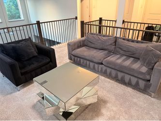 Modern Velvet Living Room Furniture Set + Mirrored Coffee Table | Sofa + 2 Chairs | $1,200 OBO