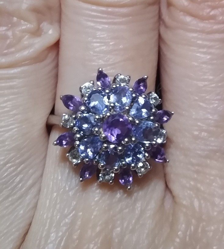 New Genuine Tanzanite Amethyst Diamond ππ Ring