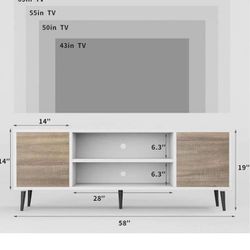 Mid-Century Modern TV Stand for 55/65 Inch TV, Entertainment Center with Storage Cabinet and
