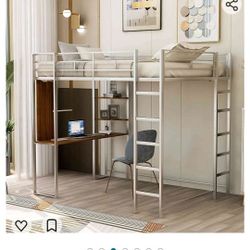FULL SIZE LOFT BED W/DESK AND SHELVES