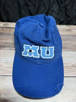 Disney Parks MU Adult Blue Baseball Cap Distressed Bill Adjustable Hat Cotton