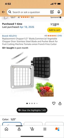 Keley Yu replacement chopper blade  1/2 Blade