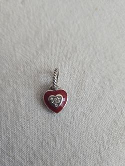 Silver Red Enamel Heart Pendant Charm