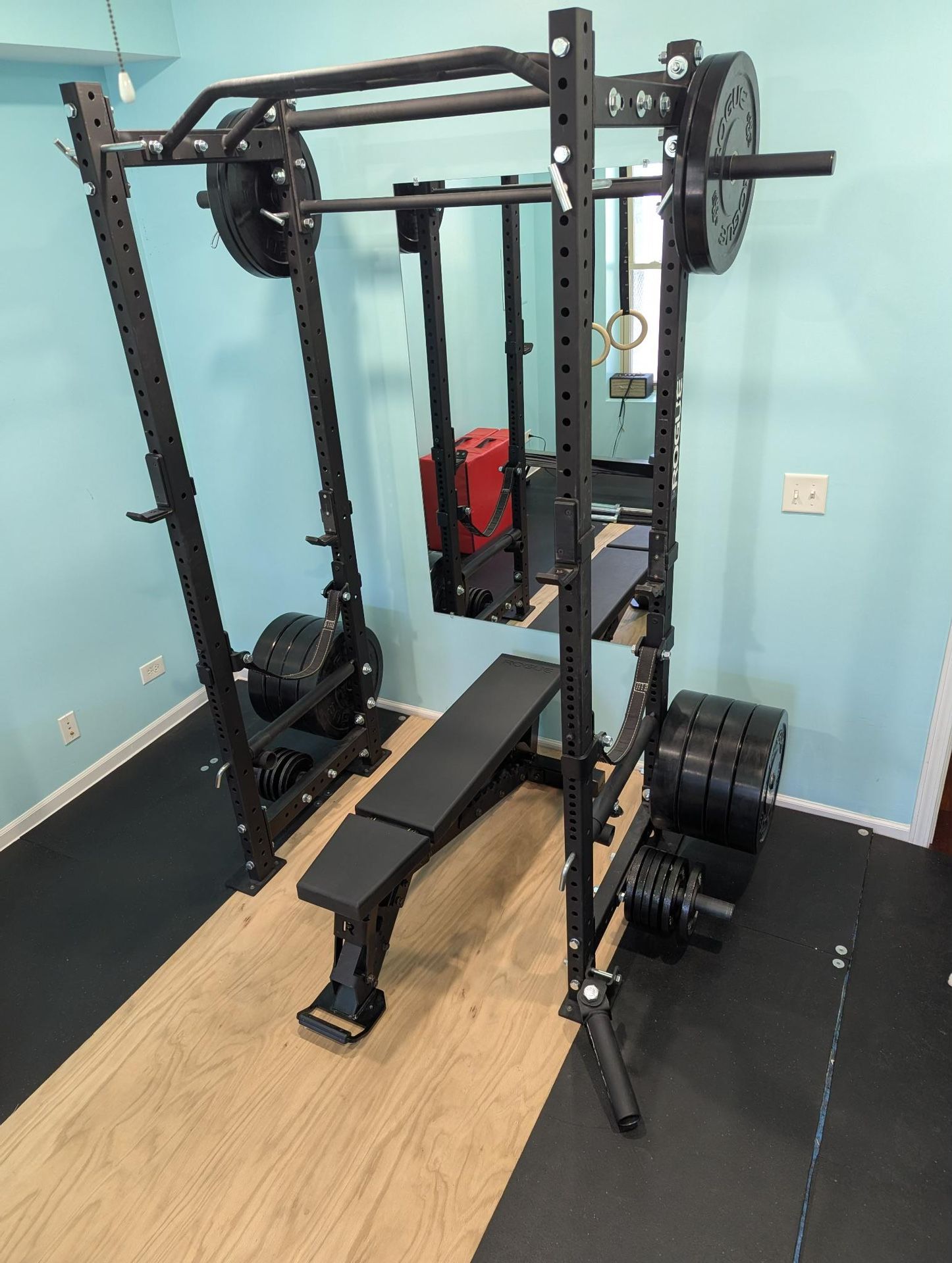 Garage Gym Setup – Rogue R-3 Rack + Bench + Accessories
