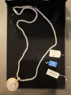 14K white gold 7ct. diamond necklace with 1 ct. diamond/gild gold pendant