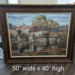 Large Painting (Italian City/Landscape) w/ Wooden Frame