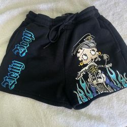 Betty Boop Licensed Black Graphic Fleece Shorts Women’s Medium Y2K Flames Biker