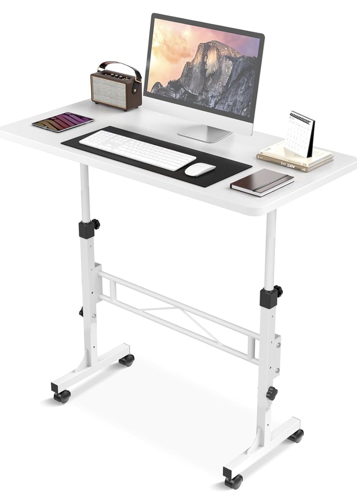 Small Standing Desk Adjustable Height, Mobile Stand Up Desk with Wheels