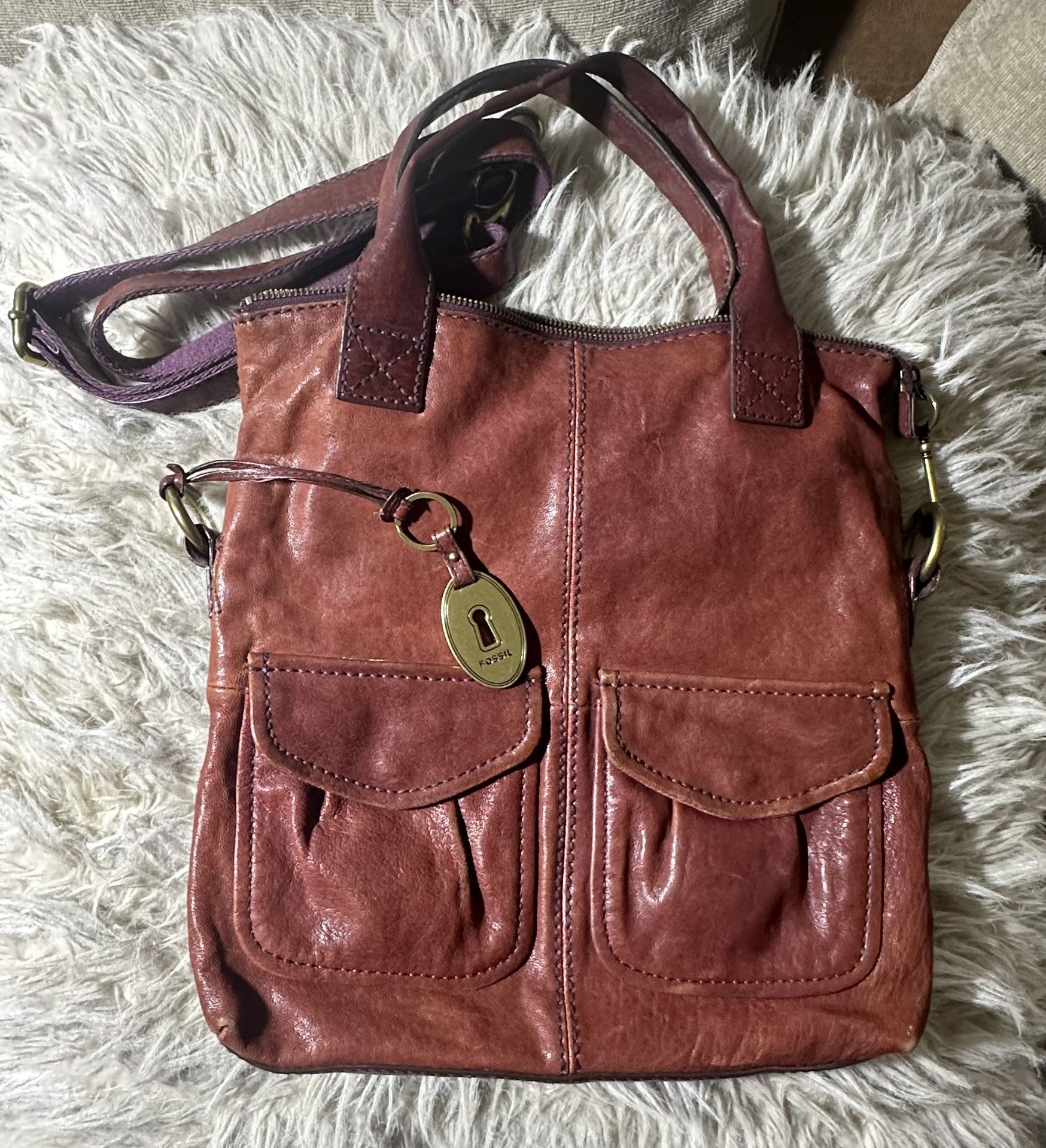 Fossil crossbody purse Red lamb hide leather