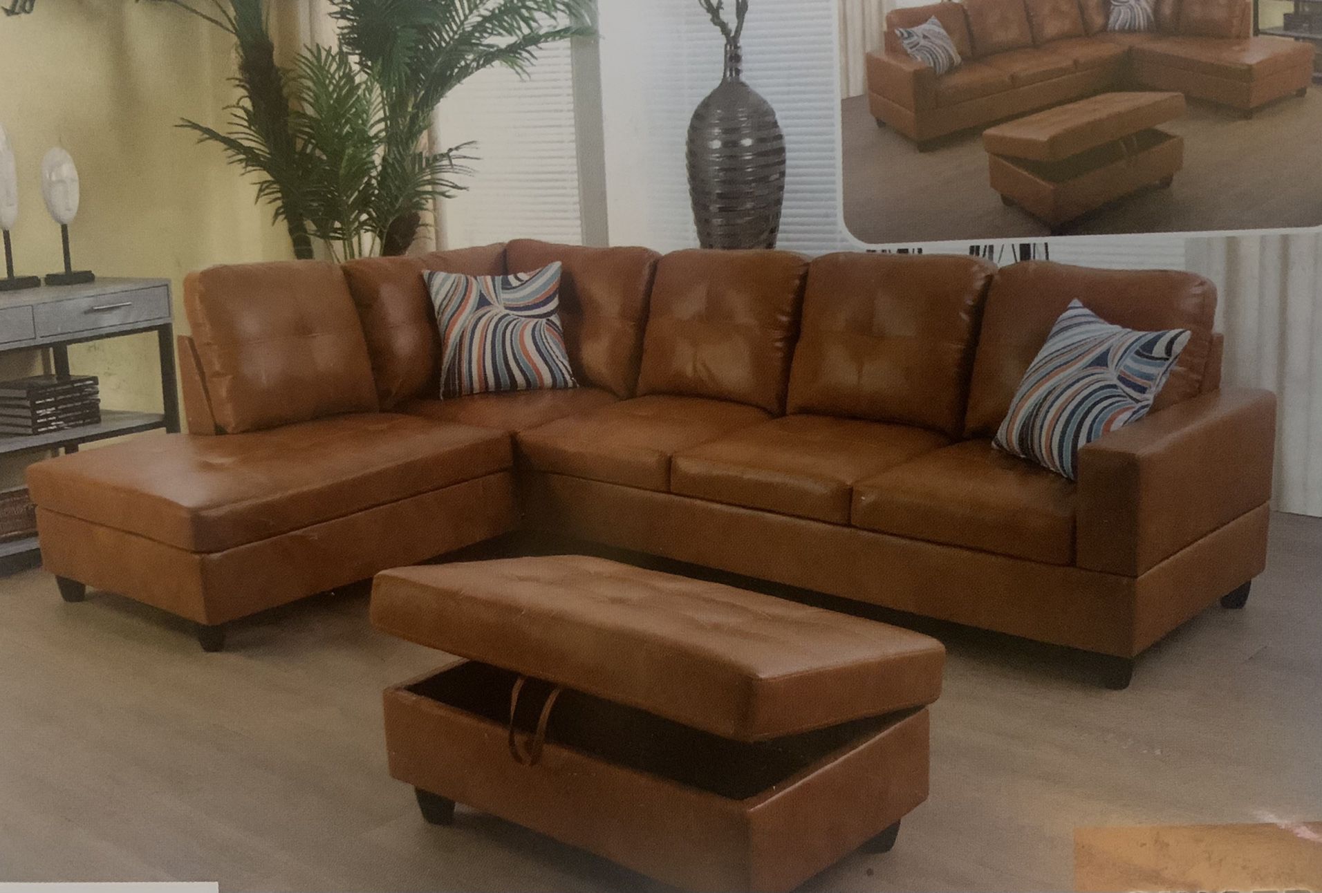 Carmel Brown Leather Sectional Couch 