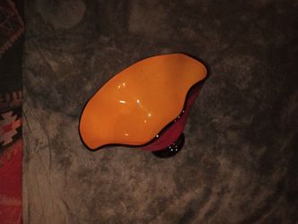 Beautiful & Colorful  Blended Artistic Decorative Heavily Scalloped Top Edge  Glass Bowl