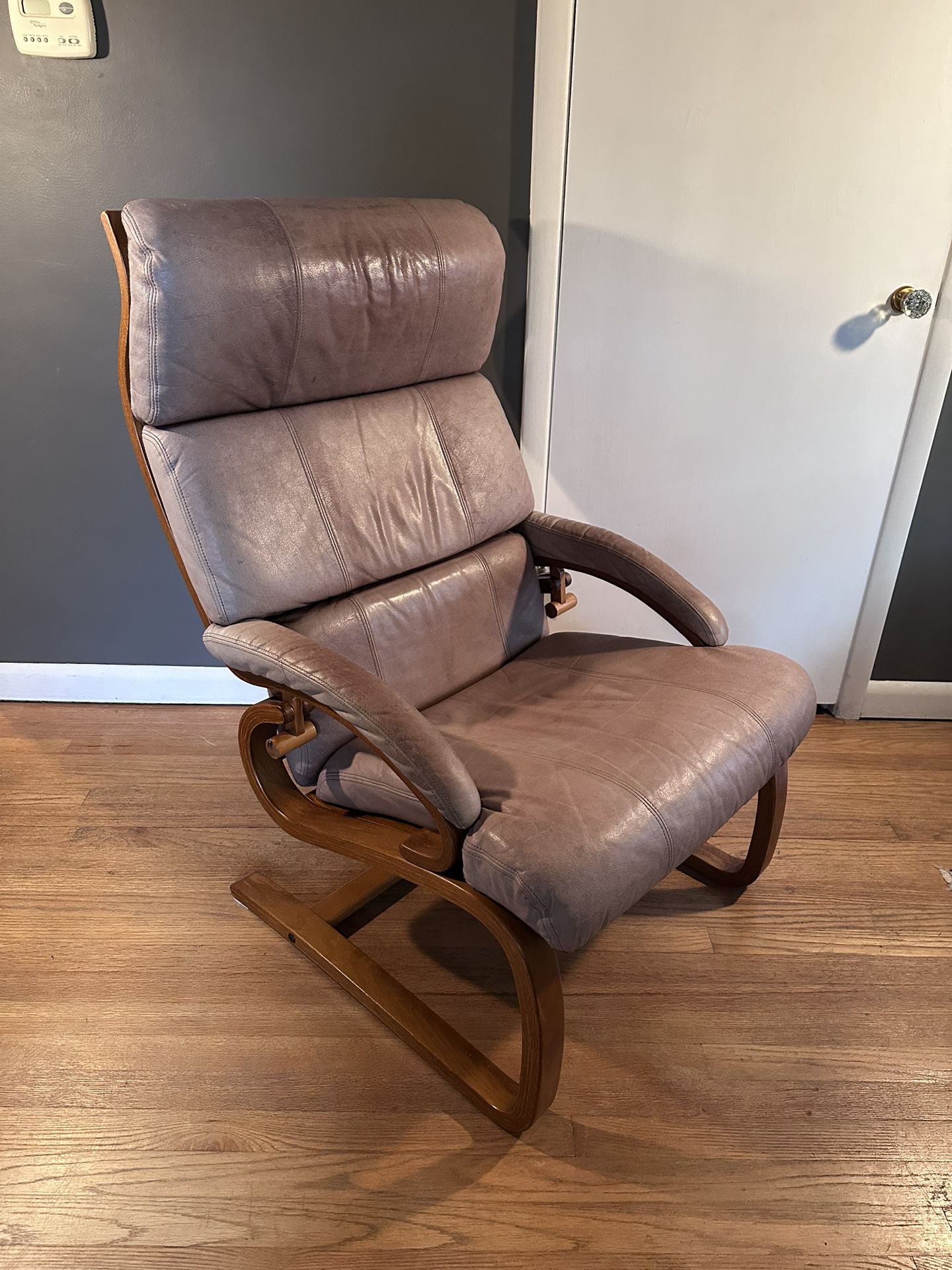 Vintage Mid Century Scandinavian Bentwood and Leather Lounge Chair 