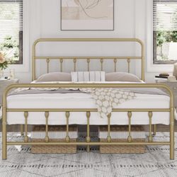 Full Sized Bed Frame Gold Metal 