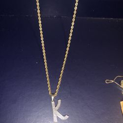Diamond K Chain And Pendant 14k (Solid Gold )