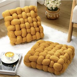 Wenqik 2 Pcs Knot Pillows Square Knotted Plush Throws Soft Accent Pillows Decoration Cushion for Couch Home Office Living Room Bedroom Bed Sofa Decor,
