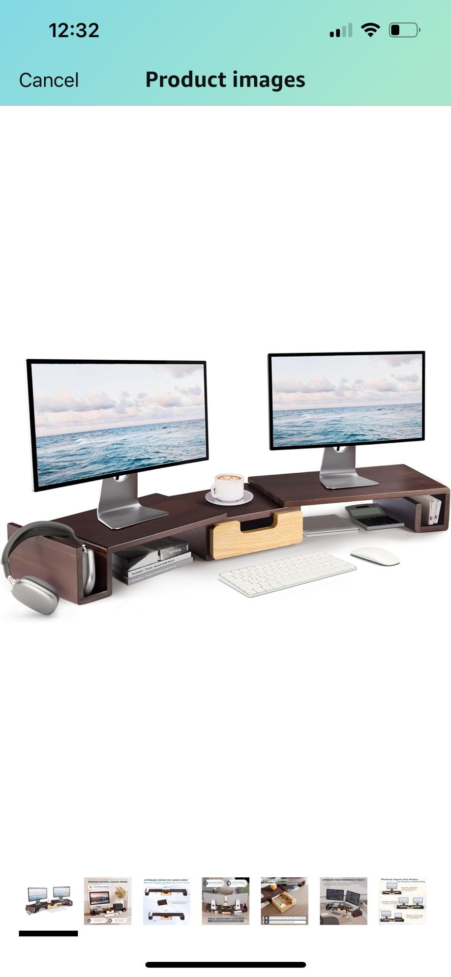Wooden Dual Monitor Stand Riser with Drawer, 40.4'' Ergonomic Monitor Stand for Desk with Adjustable Length and Swivel Angle, Wooden Desktop Organizer