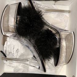 Fashion Nova Angel Eyes Black Feather Clear Heels 