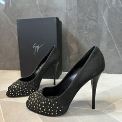 Giuseppe Zanotti Charcoal Grey Suede Heels W/Crystals - 38