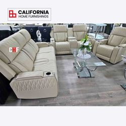 Modern Leather 3-Piece Reclining Sofa Set — Brand New / Living Room Set