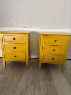 Pair of Yellow 3-Drawer Nightstands