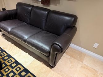 Dark Brown Leather Couch and Loveseat