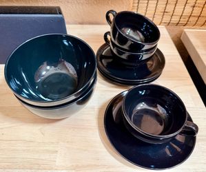 Black Glazed Cup & Saucer & Bowl set