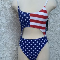 Patriotic Stars and Stripes One Piece bikini size medium 