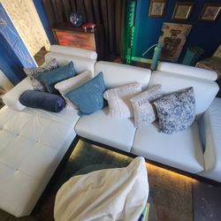 2 Piece White Leather Couch 