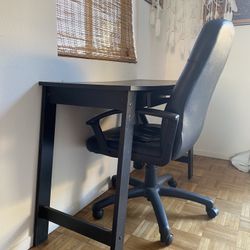 Wood Desk and Leather Chair 