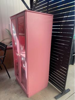 Pink cabinet with glass door- 25wx55hx20d