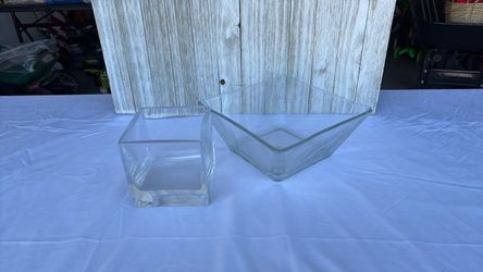Clear Glass Square Vase and Bowl