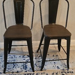 2 Versatile Farmhouse metal & wood chairs in Antique Black